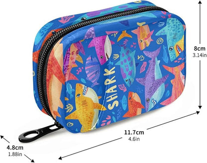 Colorful Bright Blue Sharks Travel Pill Organizer Case Box Container Weekly Portable Vitamin Medicine Holder Storage Bag with Zipper Removable