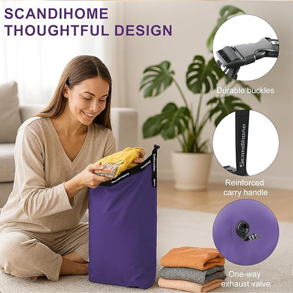 Travel Laundry Bag, Vacuum Compression Dirty Clothes Travel Bag Waterproof Wet Dry Bags Large Capacity Space Saver Bags Reusable Camp Clothes Organizer for Sports Dorm Laundromat (1 Pcs) (Purple, L）