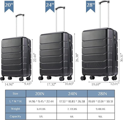 OLIXIS 24 Inch Luggage, Hardside Suitcase with Spinner Wheels, Lightweight ABS Hard Shell Checked Luggage, TSA Approved Lock, Expandable Medium Suitcase for Travel & Business–Black