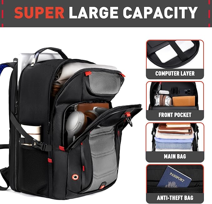 Z-MGKISS Large Travel Backpack, 18.4 Inch Laptop backpack for men, Business Work Bag with USB Charging Port, Water Resistant, Extra large Backpacks, TSA Flight Approved, Grey