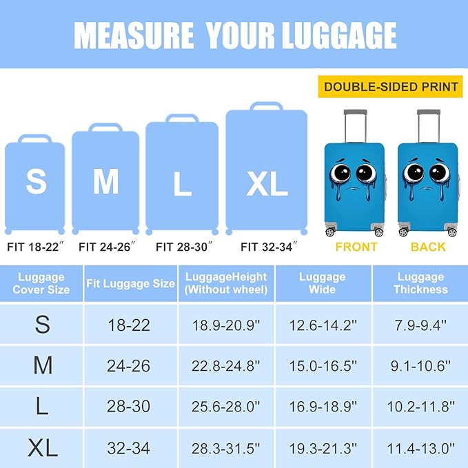Luggage Cover, Washable Funny Cartoon Suitcase Cover, Stretchable Travel Suitcase Protector Anti-scratch Bag Cover,S