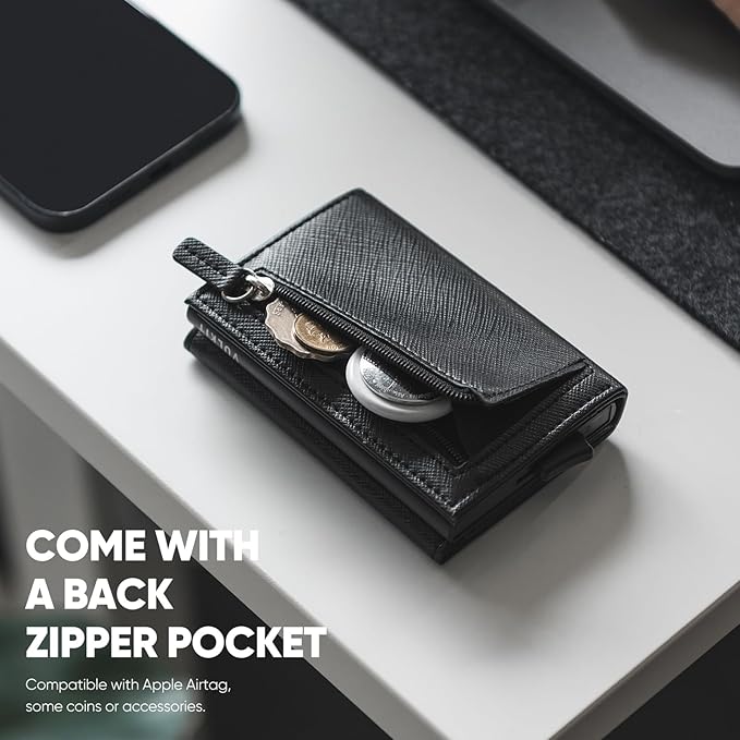 VULKIT Pop up Wallet Minimalist Cash Wallets RFID Blocking Leather Smart Credit Card Holder with Magnetic Closure for Men