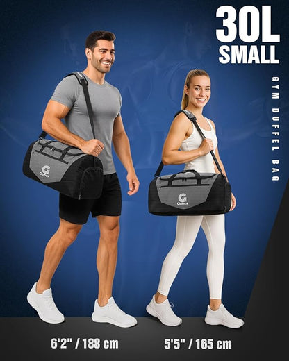 Gonex Gym Duffel Bag with Shoe Compartment Wet Pocket, Large Capacity Sports Duffle Bag for Men Women, Workout & Travel Bag with Multiple Pockets, Black/Gray, Small (30L)