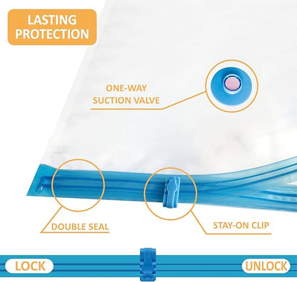 10 Jumbo Vacuum Storage Bags, Space Saver Bags Compression Storage Bags for Comforters and Blankets, Vacuum Sealer Bags for Clothes Storage, Hand Pump Included