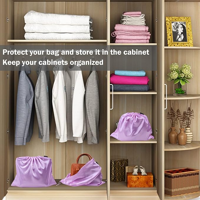 6 Pack Dust Bags for Handbags Silk Dust Cover Bag for Handbags Purses Shoes Boots, Silk Dustproof Drawstring Bag Travel Storage Pouch (Lavender, 19.6 × 15.7 in)