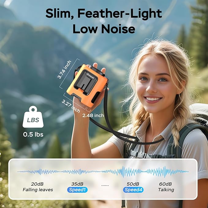 AMACOOL Mini Portable Waist Fan Clip on, 13000RPM 4-Speeds Personal Neck Fans, Up to 24H Battery Life, Rechargeable Wearable Shirt Belt Fan for Outdoor Work Jobsite Travel Camping, Gifts for Men