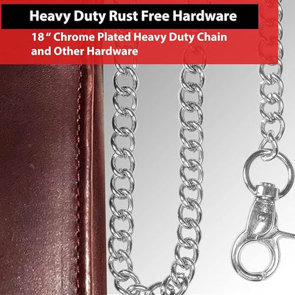 IBRO VINTAGE Motorcycle Chain Wallet for Men – Premium Cowhide Leather, RFID Tri-Fold Biker Wallet with Heavy Duty Chain for Bikers Truckers & Hunters, Credit Card Money Organizer Long Wallet