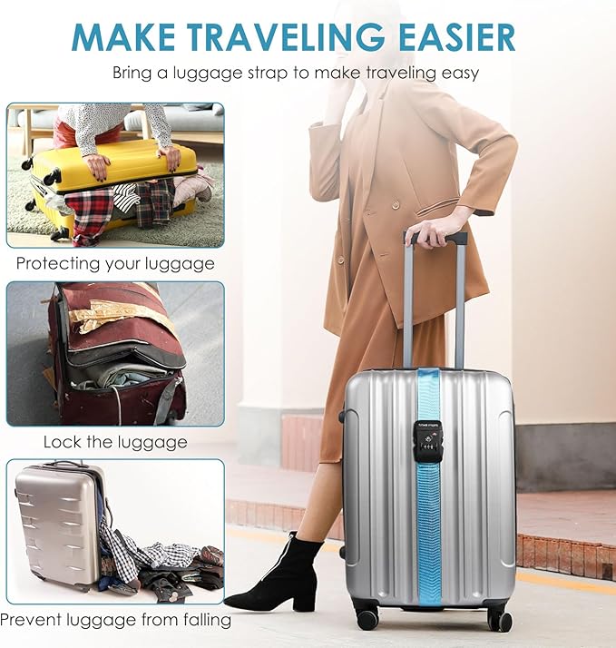 Travel Inspira Luggage Straps for Suitcases with TSA Lock, Protect Your Luggage Anti-Burst, High Visibility Color, Easy to Identify Luggage Adjustable Heavy Duty Belt for 20-32 Inch Suitcases