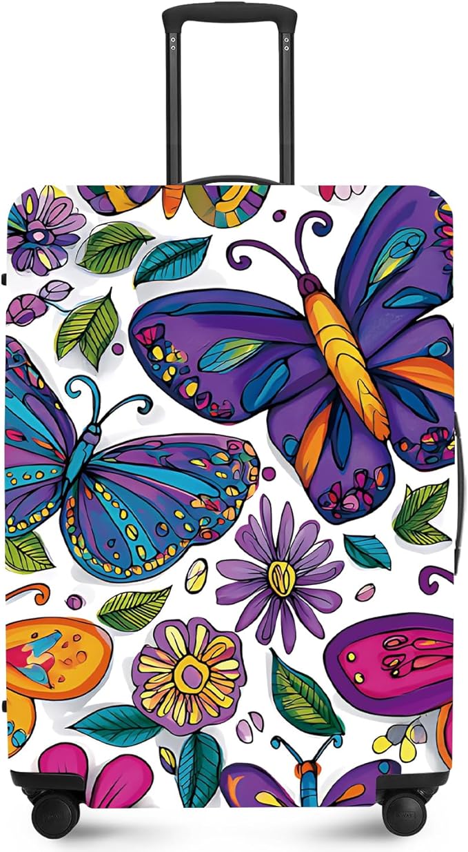 FOREVER QUEEN Colorful Butterfly Luggage Cover Suitcase Protector Suitcase Cover Anti-Scratch,Stretchable Bag Cover Washable Durable Polyester