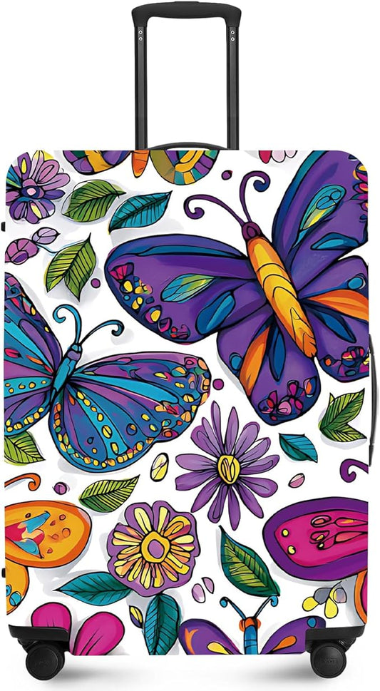 FOREVER QUEEN Colorful Butterfly Luggage Cover Suitcase Protector Suitcase Cover Anti-Scratch,Stretchable Bag Cover Washable Durable Polyester