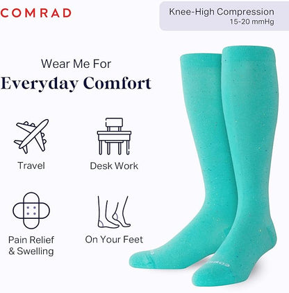 Comrad Recycled Cotton Knee High Socks - 15-20mmHg Graduated Compression Socks - Soft & Breathable Support Socks, Unisex