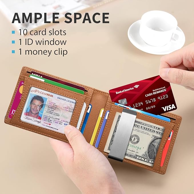 RUNBOX Money Clip Slim Wallets for Men RFID Blocking 11 Card Holder Minimalist Small Leather Bifold Men's Front Pocket Wallet Gift Box