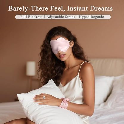 Pearl Rosé Mulberry Silk Sleep Eye Mask for Men Women, Cloud-Shaped Lightweight Adjustable Hanging-Ear Design (8 Inches), Light-Blocking Ready-to-Gift Set for Travel Nap by Timeless Artworks