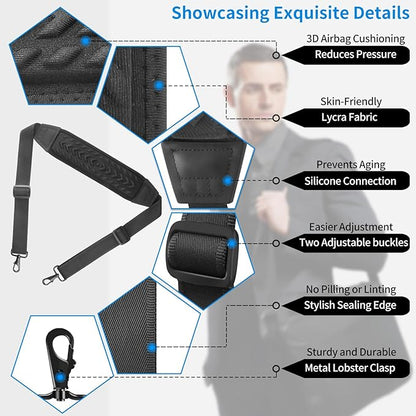 60" Universal Shoulder Strap, 3D Sponge Thick Padded Bag Strap with Double Adjustable Buckles and Metal Hooks, Ideal for Briefcases, Crossbody Bags, Luggage (Storage Bag + Reflective Tape)