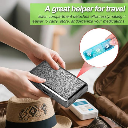 Pill Organizer, Pill Box 7 Day/Metal Travel Pill Case, BPA Free. (Black)