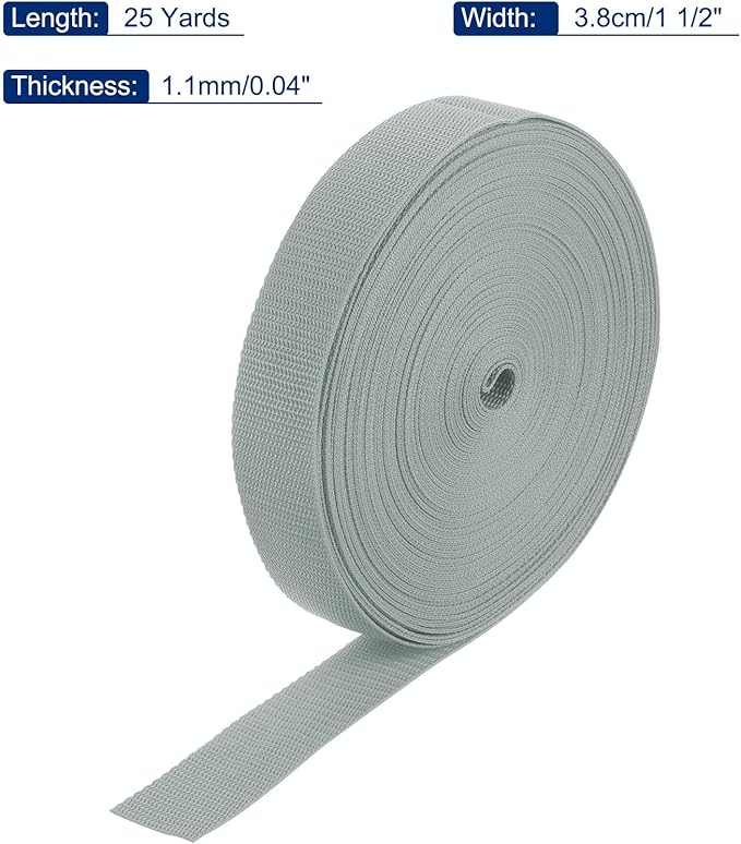 MECCANIXITY Lightweight Polypropylene Webbing Strap 1 1/2" 25 Yard Backpack Strapping Band Light Grey for Outdoor Luggage Cargo Straps