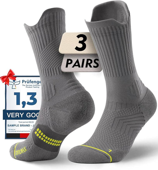 Mens Bamboo Viscose Crew Compression Running Socks Athletic Hiking Cushioned Wicking Anti-Blister Seamless