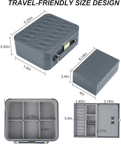 Travel Jewelry Case Large Jewelry Box Jewelry Travel Organizer Jewelry Case with Handle Removable Tray Best Gift for Women Girls (Grey)