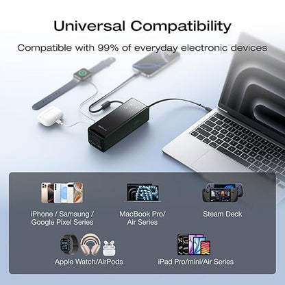 EF ECOFLOW Rapid Power Bank, 25,000mAh, 170W, 100W Built-in and Retractable Cables, Portable Charger with Triple 100W USB-C Port, Compatible with iPhone 17/16/15/14, Samsung, Laptop and More, Green