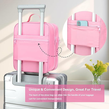 2 Layers Travel Shoe Bag, Portable Shoe Bags Hold 2 Pair Of Shoes, Water-Resistant Shoe Storage Pouch For Travel (Pink, 2 Pack)