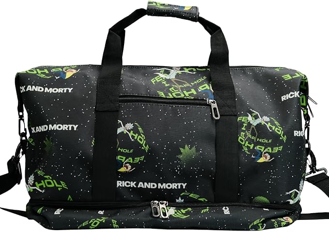 Rick and Morty Travel Duffel Bag with Bold Graphic Design, Durable Construction, Large Storage Space, Adjustable Shoulder Strap, Ideal for Travel, Gym and Outdoor Adventures
