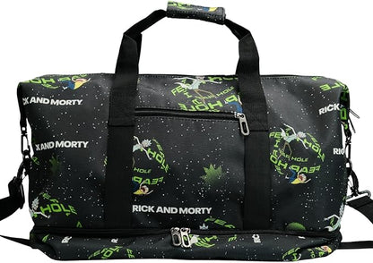Rick and Morty Travel Duffel Bag with Bold Graphic Design, Durable Construction, Large Storage Space, Adjustable Shoulder Strap, Ideal for Travel, Gym and Outdoor Adventures