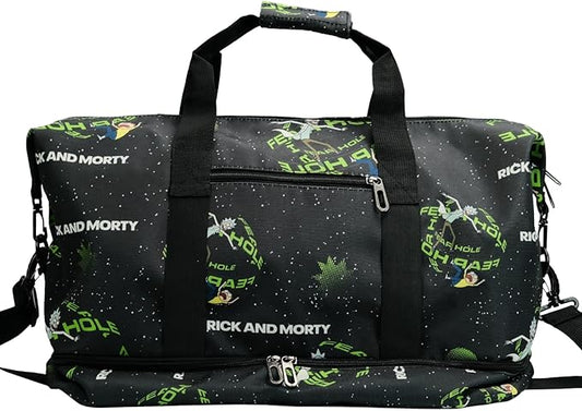 Rick and Morty Travel Duffel Bag with Bold Graphic Design, Durable Construction, Large Storage Space, Adjustable Shoulder Strap, Ideal for Travel, Gym and Outdoor Adventures