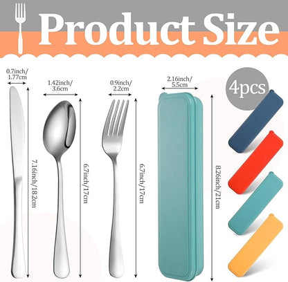 Yinkin 4 Pack Portable Travel Utensils Set with Case Reusable Stainless Steel Silverware Flatware Camping Cutlery Include Fork Spoon Knife for Work School Dishwasher Safe(Mixed Color)