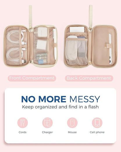 BAGSMART Electronic Cord Cable Organizer Travel Bag Case, Double Layers Tech Electronic Bag, Essentials for Charger, Cable, Phone, Flash drive, Beige