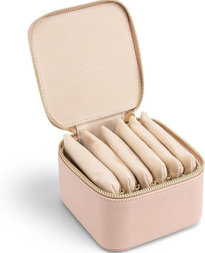 Vlando Travel Jewelry Organizer,Jewelry Travel Case with 6 Velvet Zipper Jewelry Bags Gift Ideas for Birthday Wedding Graduation-Tan