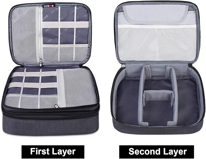 BUBM Electronic Organizer, Double Layer Travel Gear Bag for Cables, Plugs, Flash Hard Drive, Power Bank and More--a Sleeve Pouch for iPad (Large, Black)