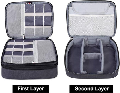 BUBM Electronic Organizer, Double Layer Travel Gear Bag for Cables, Plugs, Flash Hard Drive, Power Bank and More--a Sleeve Pouch for iPad (Large, Black)