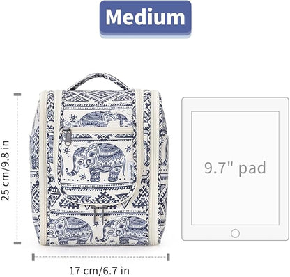 Narwey Small Hanging Toiletry Bag Women Travel Makeup Bag Organizer Toiletries Bag for Travel Size Essentials Accessories Cosmetics (Medium, Elephant)