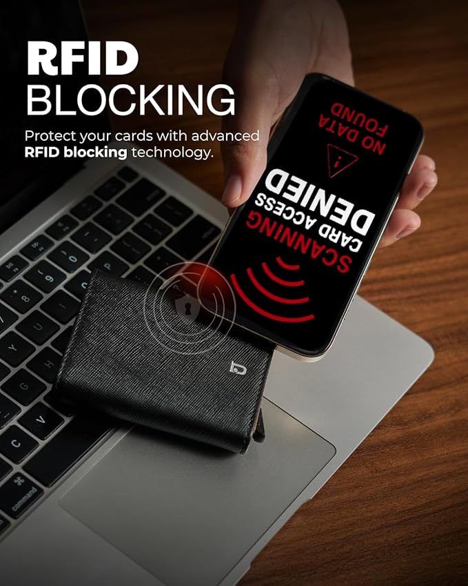 Jenoss Smart AirTag Wallet for Men: Full Grain Leather, Handcrafted, Black Pop Up Case, Slim, RFID Blocking Credit Card Holder Compact, 12 Slot Organizers ID Cash Apple Air Tag Tracker (Black & Brown)