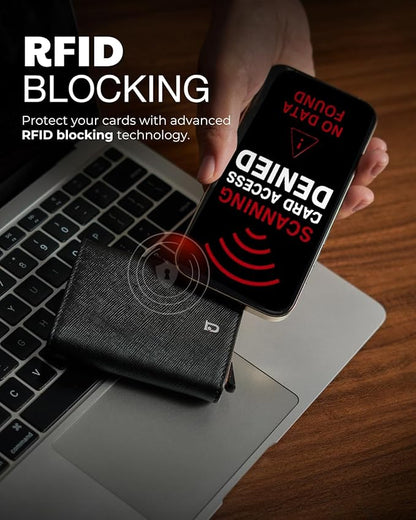 Jenoss Smart Wallet For Men: Full Grain Leather, Handcrafted, Slide Metal Pop Up Case, Slim RFID Blocking Credit Card Holder, Minimalist Compact 12 Cards Slot Organizers ID Money Clip (Black & Brown)