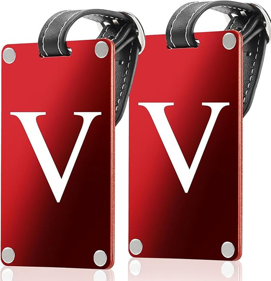 Premium 3-Layer Aluminum Luggage Tags by Fortuna - Easy to Claim, Laser-Engraved, Plastic-Free, and Eco-Friendly Luggage Tag Holders, 2-Pack, Red (V)