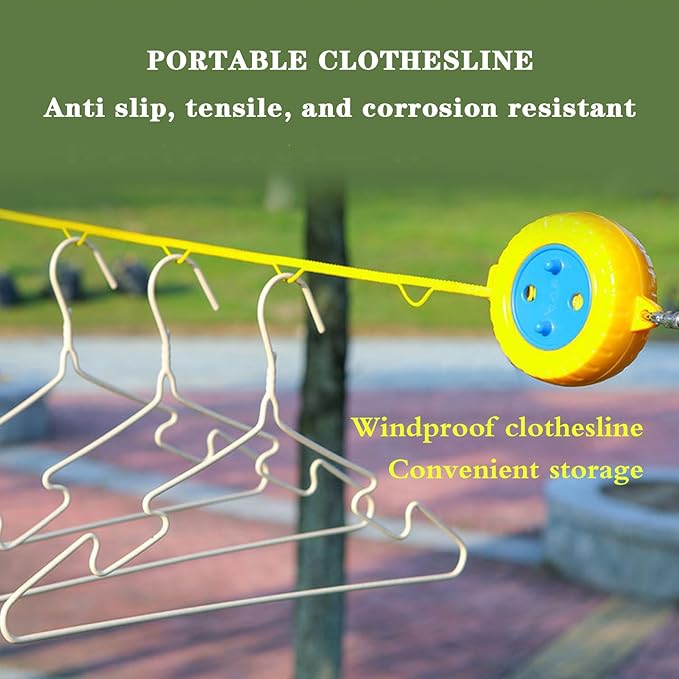 Travel Clothesline, 26 Feet Portable Clothesline,Clothes Line Outdoors,Travel Hotel Camping 、Cruise Ship、 Backyard 、Outdoor/Indoor,Fv Clothesline,with Windproof Hanging Hole(2 Pieces)