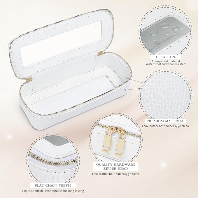 Pinkmik Clear Makeup Bag with Brush Bag 3pcs Waterproof Travel Case for Cosmetics and Toiletries Women's Makeup Organizer with Zipper (White, L+M+SLIM)