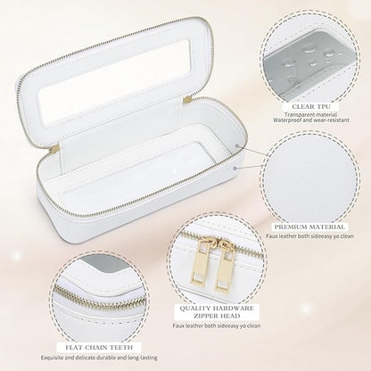 Pinkmik Makeup Brush Case Clear Travel Cosmetic & Toiletry Bag Small Makeup Bag with Zipper Purse Organizer Car Essential Bag for Women (White, SLIM)