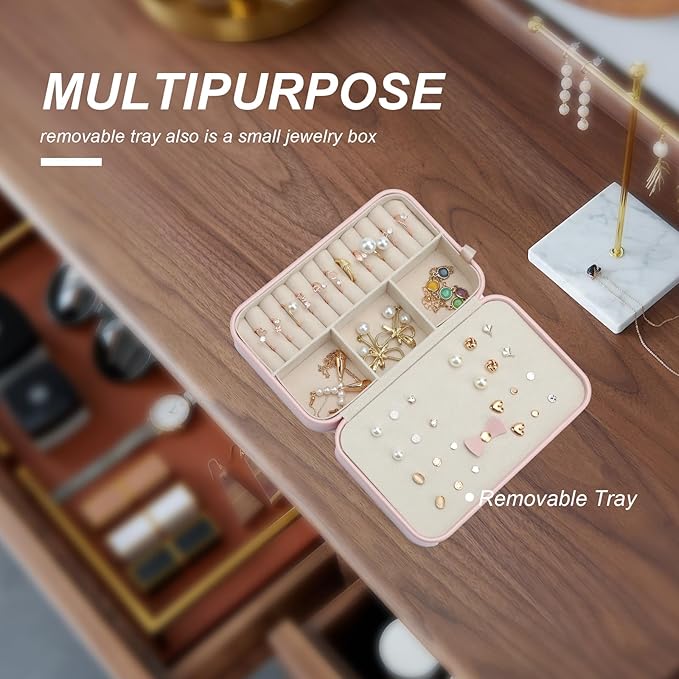 Large Jewelry Travel Case, Jewelry Case for Necklaces Large Jewelry Case Jewelry Box for Women Girls. (Pink)