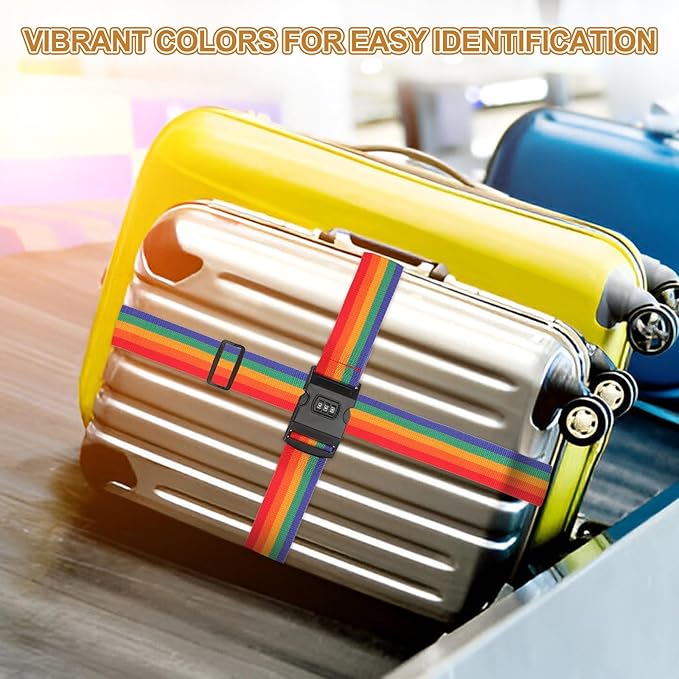 MECCANIXITY Luggage Straps with Combination Lock Adjustable Suitcase Belt Strap for Suitcase Briefcase Backpack Travel, Fluorescent Green, Pack of 4