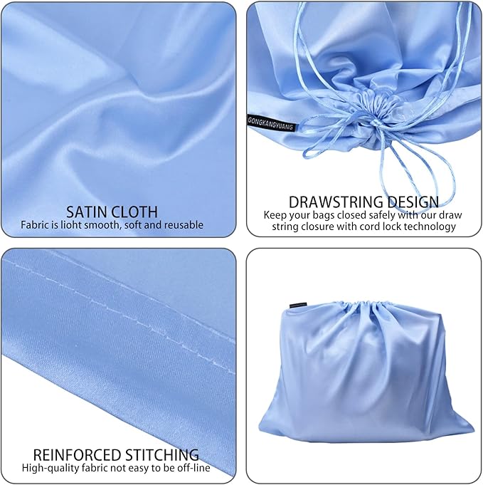 GONGKANGYUAN 6 Pack Dust Bags for Handbags – Silk Drawstring Storage Pouch, Dustproof Travel Organizer for Purses, Shoes & Boots