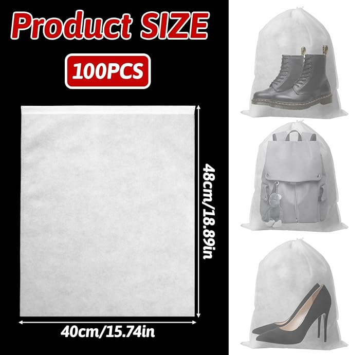 100pcs Dust Bags for Purses Storage Bags for Handbags Drawstring Purse Covers for Dust and Storage 15.7in x 18.89in Breathable Non-woven Fabric Storage Pouch String Bag Travel Shoe Dust Bags