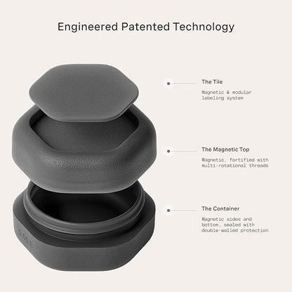 Cadence Travel Containers Basic Skincare Set - Magnetic Containers with Lids,Carry On Travel Essentials For Women/Men - 3 Small Capsules (0.56oz) - Cleanser, Moisturizer & Sun-Icon Labels - Charcoal