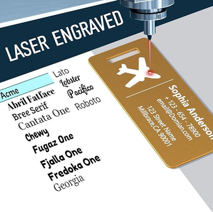 4 Personalized Metal Luggage Tags, Laser Engrave Name and Logo, Custom Aluminum Suitcase Tags with Steel Ring, for Travel, Backpack, Baggage (Golden)