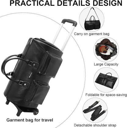 Modoker Rolling Garment Bag for Travel Wheeled Duffel Bag Luggage Suit Travel Bags for Men and Women,3 in 1 Carry on Convertible Garment Bag with Wheels,Black