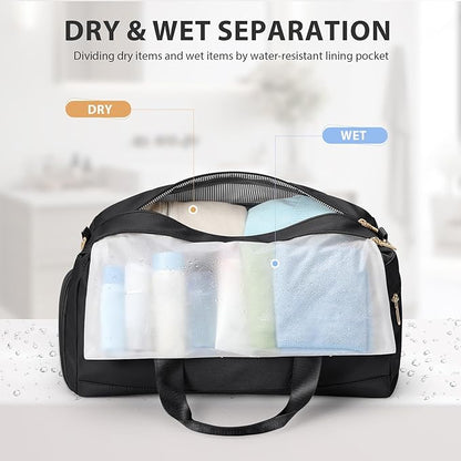 VNINE Duffle Bag for Women Men Travel Bags with Shoes Compartment Carry On Weekender Bag Airlines Approved Duffel Bag with Wet Pocket Water Resistant Overnight Sports Workout Dance Bags