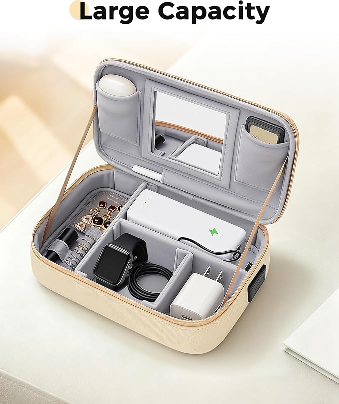 MATEIN Hardcase Electronics Organizer for Women, Hardshell Tech Travel Bag Shockproof Portable Cable Organizer Bag, Waterproof Electronics Travel Case for Cord, Charger, Power Bank, Apricot