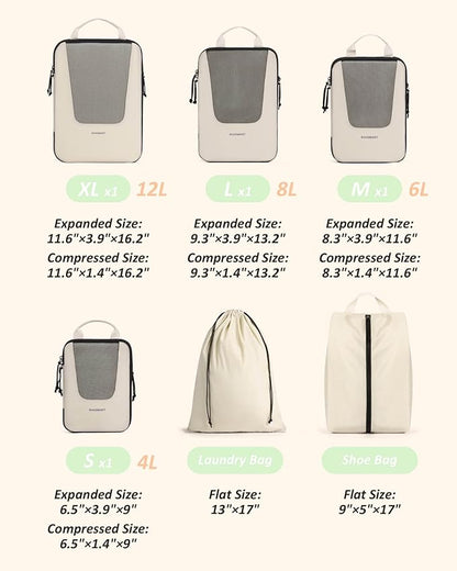 BAGSMART Compression Packing Cubes for Travel, 6 Set/5 Set/4 Set, Compression Suitcase Organizer Bags Set for Suitcases Travel Essentials, Lightweight Packing Organizers