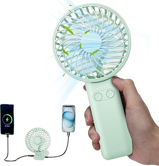 HandFan 5200mAh Portable Handheld Fan, Rechargeable Hand Fan, Battery Operated 8.5-27hrs, Personal USB Foldable Fan, Travel Essential Gifts for Women/Girls/Friends (Green)